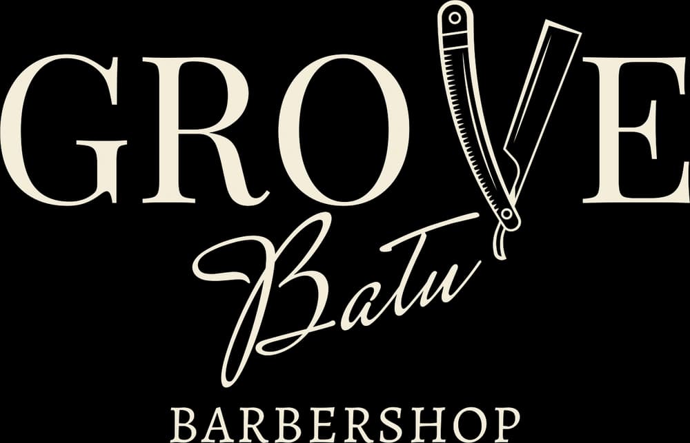 Grove Batu Barbershop logo, a straight razor forming the V in Grove