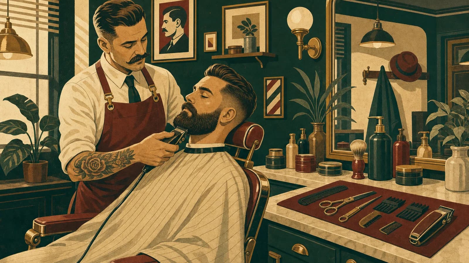 Barber shaping a haircut and beard trim in Coconut Grove