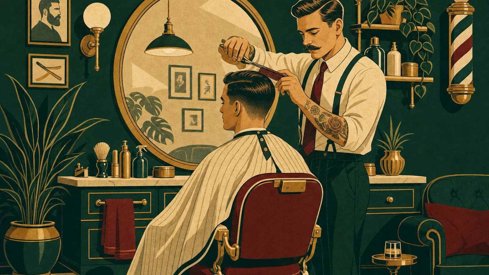 Barber giving a mens scissors haircut in Coconut Grove